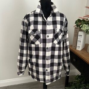 Quiksilver Black White Plaid Patch Heavy Jacket, Layering, Warm, Stylish Size L
